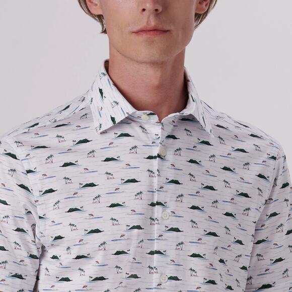 BUGATCHI Milo Island Print OoohCotton Short Sleeve Shirt Size‎ Medium Polo Golf - Picture 5 of 16